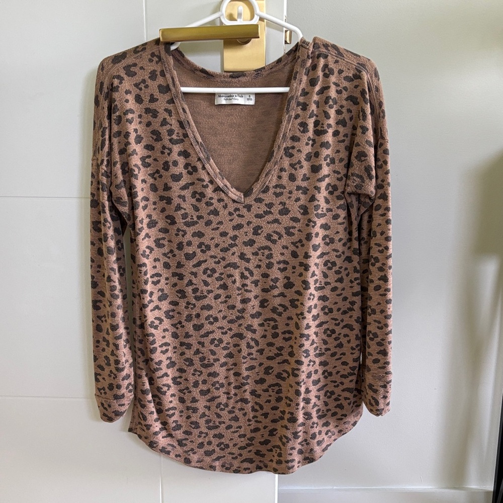 Abercrombie & Fitch Brown Leopard Print V-Neck Blouse